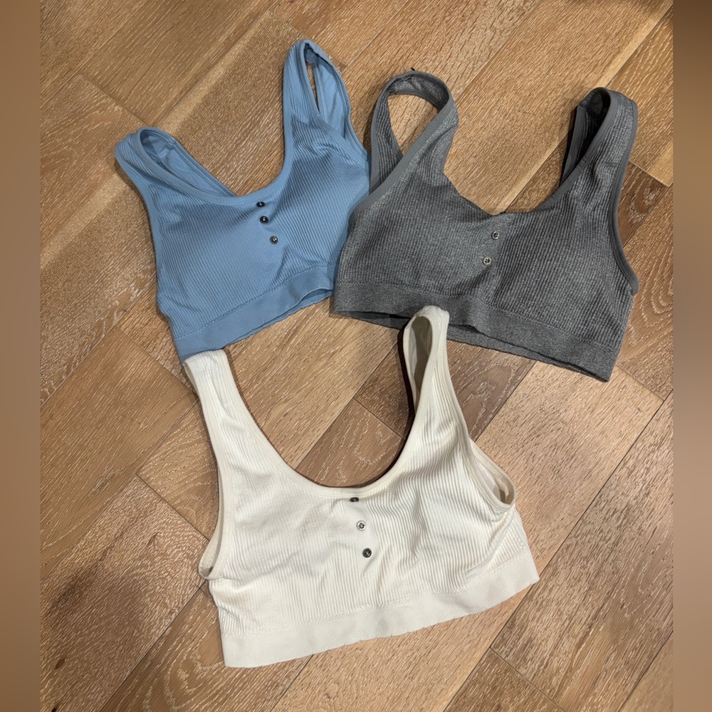 NWT Lucky Brand Gray Ribbed Bralette Set Removable Cups Size Large